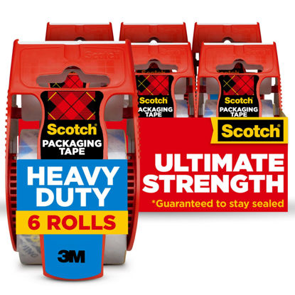 Picture of Scotch Heavy Duty Shipping Packing Tape, Clear, Holiday Shipping Supplies, 1.88 in. x 22.2 yd., 6 Tape Rolls with Dispensers