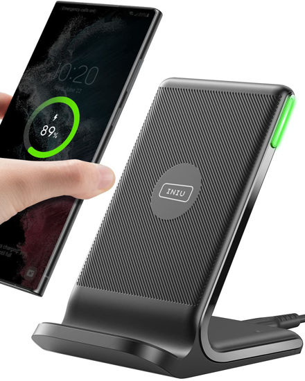 Picture of INIU Wireless Charger, 15W Fast Qi-Certified Wireless Charging Station with Sleep-Friendly Adaptive Light Compatible with iPhone 16 15 14 13 Pro XS 8 Plus Samsung Galaxy S23 S22 S21 Note 20 Google etc
