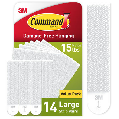 Picture of Command 15 lb Large Picture Hanging Strips 14 Pairs (28 Command Strips), Damage Free Hanging Picture Hangers, No Tools Wall Hanging Strips for Home Decor, White Adhesive Strips