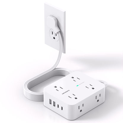 Picture of Surge Protector Power Strip, Extension Cord with Multiple Outlets, 5 Ft Ultra Thin Flat Plug 8 Outlets 4 USB Ports(2USB C),1080J Multi Plug Outlet Extender for Home Office College Dorm Room Essentials