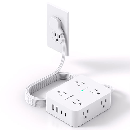 Picture of Surge Protector Power Strip, Extension Cord with Multiple Outlets, 5 Ft Ultra Thin Flat Plug 8 Outlets 4 USB Ports(2USB C),1080J Multi Plug Outlet Extender for Home Office College Dorm Room Essentials