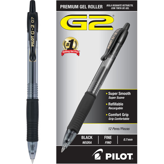 Picture of Pilot, G2 Premium Gel Roller Pens, Fine Point 0.7 mm, Black, Pack of 12 (Dozen Box)