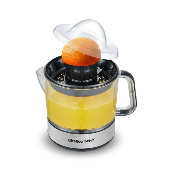 Picture of Elite Gourmet ETS623 BPA-Free Electric Citrus Juicer, Compact, Large Volume, Pulp Control, Oranges, Lemons, Limes, Grapefruits with Easy Pour Spout, 24oz, Black/Stainless Steel