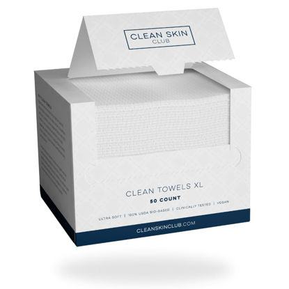 Picture of Clean Skin Club Clean Towels XL™, 100% USDA Biobased Face Towel, Disposable Face Towelette, Makeup Remover Dry Wipes, Ultra Soft, 50 Ct, 1 Pack