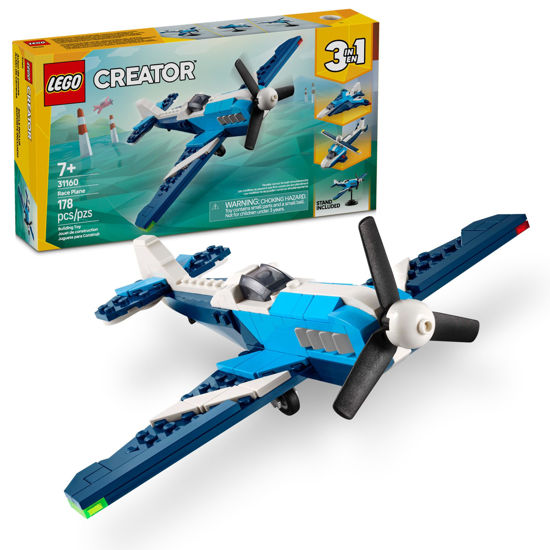 Picture of LEGO Creator 3 in 1 Aircraft Race Plane Toy - Building Toy with 3 Building Options, Airplane, Fighter Jet, or Helicopter - Gift Idea for Kids, Boys and Girls, Ages 7+ - 31160