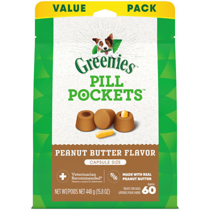 Picture of GREENIES PILL POCKETS for Dogs Capsule Size Natural Soft Dog Treats with Real Peanut Butter, 15.8 oz. Pack (60 Treats)