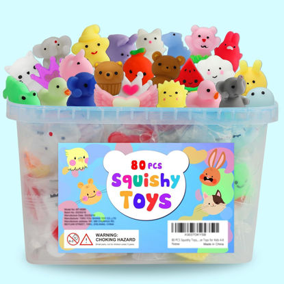 Picture of 80Pcs Party Favors for Kids 4-8, Kawaii Squishies Mochi Squishy Toy Bulk Fidget Sensory Toys Birthday Gifts for Boys Girls Goodie Bag Christmas Stocking Stuffers Treasure Box Classroom Prizes