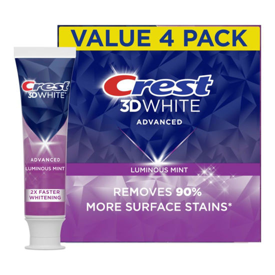 Picture of Crest 3D White Advanced Luminous Mint Teeth Whitening Toothpaste, Crest Toothpaste, 3.7 oz Pack of 4 - Helps Remove Surface Stains, Whitens Teeth, Strengthens Tooth Enamel, Protects Against Cavities