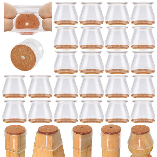 Picture of 24 Pcs Chair Leg Floor Protectors for Hardwood Floors Silicone Covers to Protect Wood Tile Floors Felt Pads Furniture Leg Caps Non Slip Reduce Noise (Fit:1.3"-2")