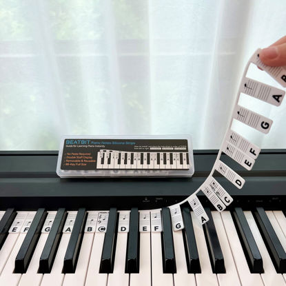 Picture of BEATBIT Piano Notes Guide for Beginner, Removable Piano Keyboard Note Labels for Learning, 88-Key Full Size, Made of Silicone, No Need Stickers, Reusable and Comes with Box (Classic Black）