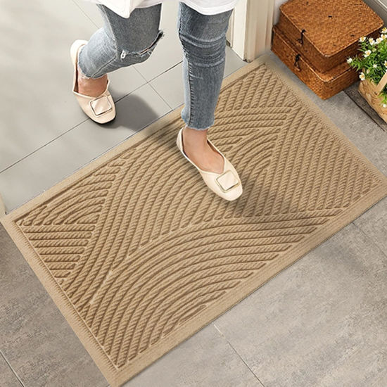 Picture of HIYARD Sturdy Front Door Mat, Absorbent Muddy Dirt Resist Welcome Door Mats Outdoor Indoor, Stain and Fade Resistant, Non-Slip Backing Entry Mat Low Profile Doormat for Entryway, 29×17, Beige