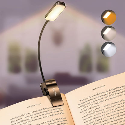 Picture of Gritin 9 LED Rechargeable Book Light for Reading in Bed - Eye Caring 3 Color Temperatures,Stepless Dimming Brightness,80 Hrs Runtime Small Lightweight Clip On Book Reading Light for Studying