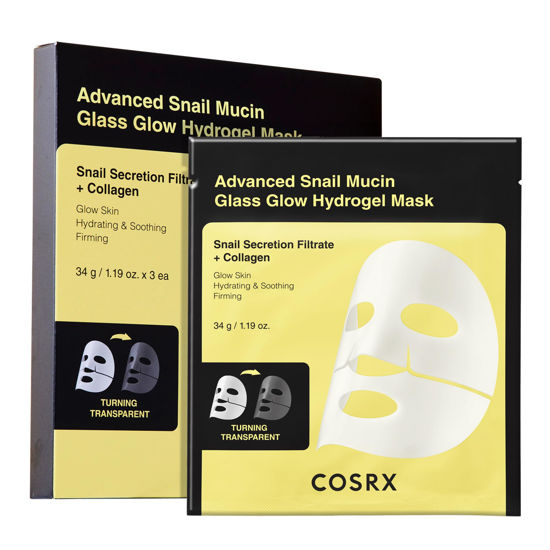 Picture of COSRX Advanced Snail Mucin Glass Glow Hydrogel Face Masks Skincare 3 EA, Collagen Face Mask, Travel Essentials, Overnight Face Mask, Korean Skin Care