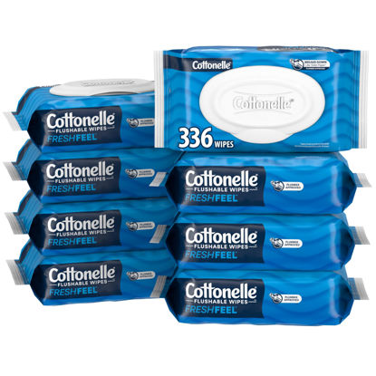 Picture of Cottonelle Fresh Feel Flushable Wet Wipes, Adult Wet Wipes, 8 Flip-Top Packs, 42 Wipes Per Pack (336 Total Wipes), Packaging May Vary