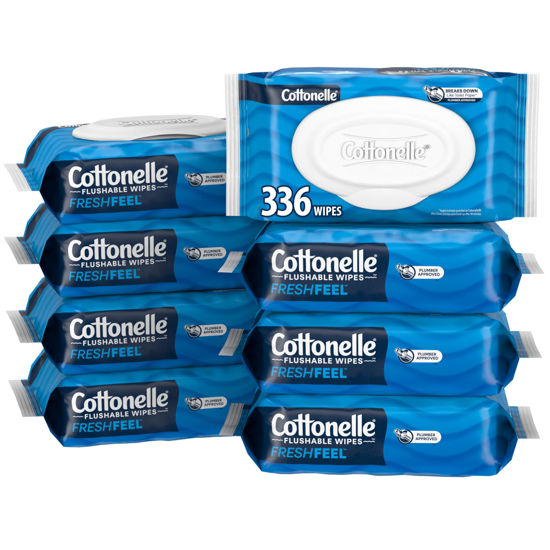 Picture of Cottonelle Fresh Feel Flushable Wet Wipes, Adult Wet Wipes, 8 Flip-Top Packs, 42 Wipes Per Pack (336 Total Wipes), Packaging May Vary