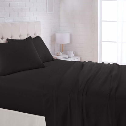 Picture of Amazon Basics Lightweight Super Soft Easy Care Microfiber 4 Piece Bed Sheet Set with 14-Inch Deep Pockets, Queen, Black, Solid