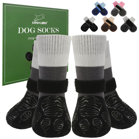 Picture of EXPAWLORER Anti Slip Dog Socks to Prevent Licking Paws, Dog Boots & Paw Protectors with Grippers for Winter, Dog Booties for Hardwood Floors, Dog Shoes for Small Medium Large Senior Dogs, Black XL