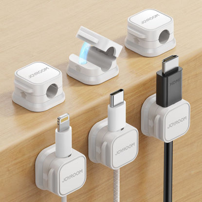 Picture of 6 Pack Magnetic Cable Clips [Cable Smooth Adjustable] Cord Holder, Under Desk Cable Management, JOYROOM Adhesive Wire Holder Keeper Organizer for Home Office Desk Phone Car Wall Desktop Nightstand