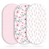 Picture of Yoofoss Bassinet Sheets Baby Girl Boy, Fitted Bassinet Sheet Set 3 Pack Universal Fit for Cradle Moses Basket Oval Rectangle Round Hourglass Mattress,Soft Breathable (Pink+Floral)