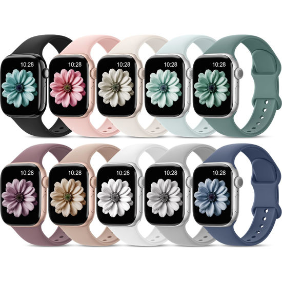 Picture of 10 Pack Sport Silicone Band Compatible for Apple Watch Bands 38mm 40mm 41mm 42mm 44mm 45mm 46mm 49mm Women Men,Water Proof Soft Strap for iWatch Series 10 9 8 se 7 6 5 4 3 Ultra Patenting