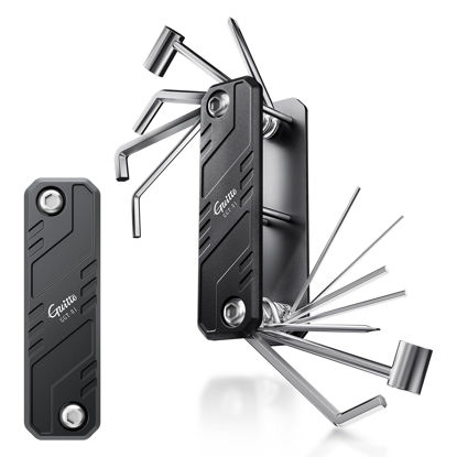 Picture of GUITTO Guitar Multi Tool Bass Pocket Guitar Tool with 9 Folding Hex Key Set, Screwdrivers, Truss Rod Socket All in One Tool Aluminum Alloy Structure with Storage Bag GGT-01