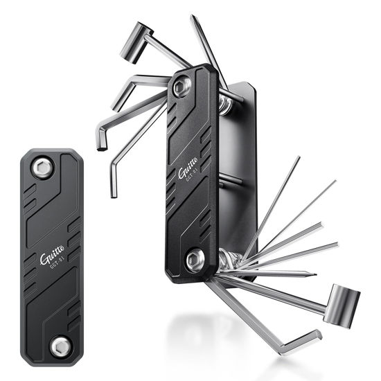 Picture of GUITTO Guitar Multi Tool Bass Pocket Guitar Tool with 9 Folding Hex Key Set, Screwdrivers, Truss Rod Socket All in One Tool Aluminum Alloy Structure with Storage Bag GGT-01
