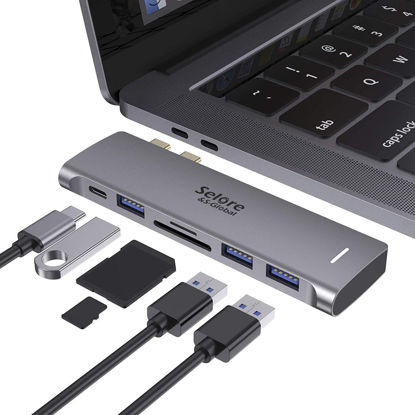 Picture of USB C Adapter for MacBook Pro/MacBook Air M1 M2 M3 2021 2020 2019 13" 15" 16", 6 in 1 USB-C Hub MacBook Pro Accessories with 3 USB 3.0 Ports,USB C to SD/TF Card Reader and 100W Thunderbolt 3 PD Port