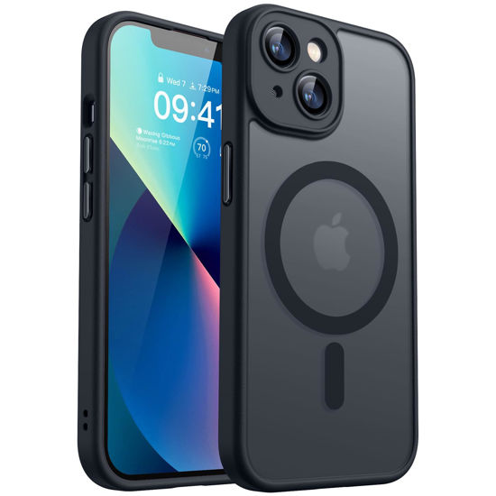 Picture of CANSHN Magnetic for iPhone 13 Case, Upgraded [Full Camera Protection] [Compatible with Magsafe] [Translucent Matte] Shockproof Protective Phone Case for iPhone 13 6.1" - Black