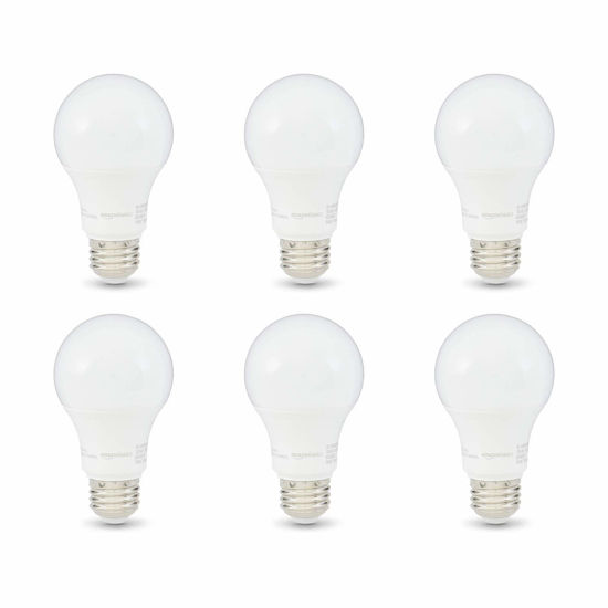 Picture of Amazon Basics A19 LED Light Bulbs, 60 Watt Equivalent, Energy Efficient 9W, E26 Standard Base, Soft White 2700K, Dimmable, 10,000 Hour Lifetime , 6-Pack