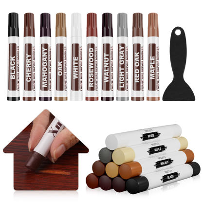 Picture of Wood Filler Sticks, 10 Colors Wood Wax Crayons for Furniture Scratch, Wood Touch-up Markers for Repair Any Scratches, Scuffs, Cracks and Nail Holes on Wood Furniture, Floors, Doors, Cabinets, Tables