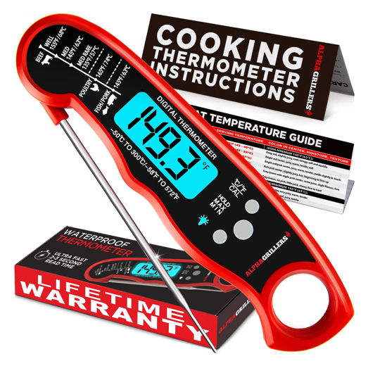 Picture of Alpha Grillers Instant Read Meat Thermometer for Cooking Grilling and Griddle Accessories Kitchen Essentials - Waterproof Backlight & Calibration, Birthday Mens Gifts Valentines Day Gifts for Him
