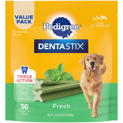 Picture of Pedigree Dentastix Large Breed Dog Treats, Fresh Flavor, 1.87 lb. Bag (36 Treats)