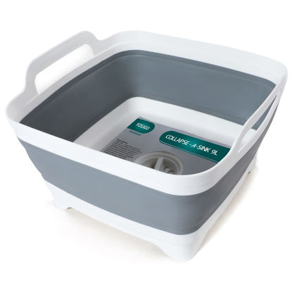 Picture of FOSJGO 2.4 Gal(9L) Collapsible Dish Basin with Drain Plug,Space Saving Multiuse Foldable Sink Tub,Dishpan,Kitchen Sink for Camping,Plastic Tub,Vegetable Washing,Beverage Tubs
