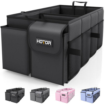 Picture of HOTOR Trunk Organizer for Car - Car Organizer, Foldable Trunk organizer for SUVs & Sedans, Sturdy Car Organization for Car Accessories, Tools, Sundries, Black, 2 Compartments, 21.3"×12.6"×10.6"