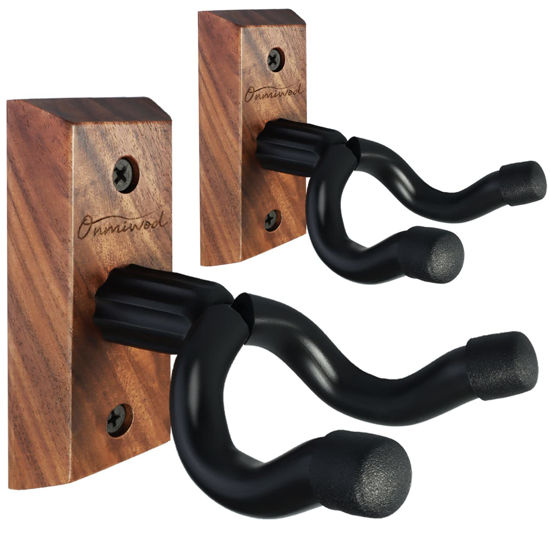 Picture of Guitar Wall Mount 2 Pack, Black Walnut Wood Guitar Hanger, U-Shaped Guitar Wall Hanger Mount, Guitar Holder Hook Stand Wall for Acoustic, Electric Guitar, Banjo, Bass, for Guitar Player Men Boy