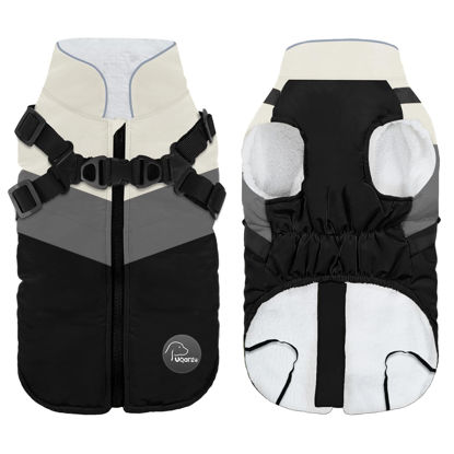 Picture of ANNICOO Warm Dog Winter Coat,Waterproof Dog Jacket with Built-in Harness,Dog Cold Weather Coat with Reflective Stripes,Winter Snow Dog Warm Coat for Small, Medium Dogs,Cold Weather Cozy (Black, M)