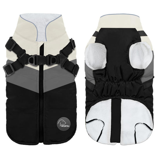 Picture of ANNICOO Warm Dog Winter Coat,Waterproof Dog Jacket with Built-in Harness,Dog Cold Weather Coat with Reflective Stripes,Winter Snow Dog Warm Coat for Small, Medium Dogs,Cold Weather Cozy (Black, M)