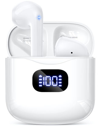 Picture of KTGEE Wireless Earbuds Bluetooth 5.3 Headphones, 40Hrs Playback Stereo Ear Buds with LED Display Charging Case IPX7 Waterproof in-Ear Earphones with Mic for Phone Tablet Laptop Sports, White
