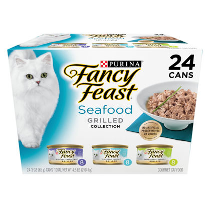 Picture of Purina Fancy Feast Grilled Wet Cat Food Seafood Collection in Wet Cat Food Variety Pack - (Pack of 24) 3 oz. Cans