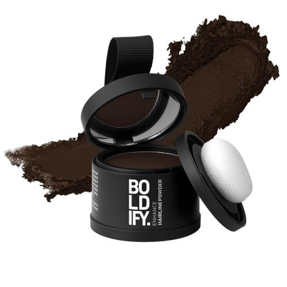 Picture of BOLDIFY Hairline Powder - Root Touch Up Hair Color for Gray Coverage - Bald Spot Concealing Hair Powder for Women & Men - 48-Hour Stain-Proof - Dark Brown