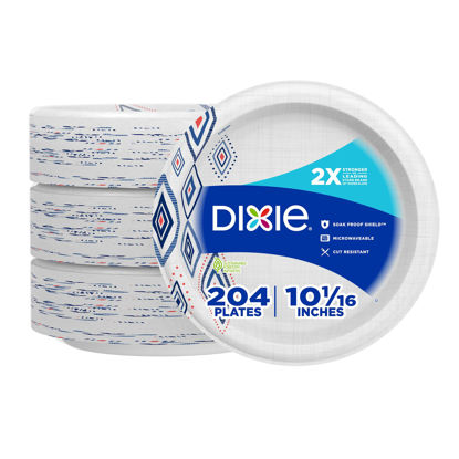 Picture of Dixie Large Paper Plates, 10 Inch, 204 Count, 2X Stronger, Microwave-Safe, Soak-Proof, Cut Resistant, Disposable Plates For Everyday Breakfast, Lunch, & Dinner Meals
