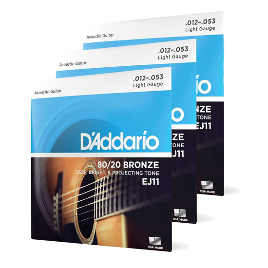 Picture of D'Addario 80/20 Bronze-for 6 Deep, Bright, Projecting Tone-EJ11-3D-Light, 12-53-3-Pack Acoustic Guitar Strings (EJ11-3D)