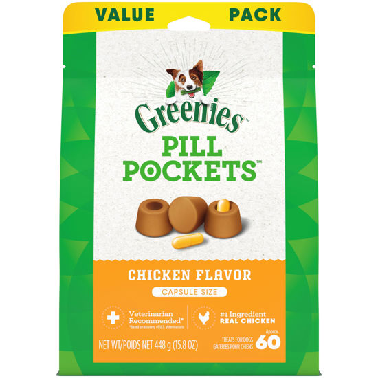 Picture of Greenies Pill Pockets for Dogs Capsule Size Natural Soft Dog Treats Chicken Flavor, 15.8 oz. Pack (60 Treats)