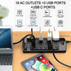 Picture of 18 Outlets Surge Protector Power Strip - 6 Feet Flat Plug Heavy Duty Extension Cord with 18 Widely Outlets and 4 USB Ports, 2100 Joules, Black, ETL Listed