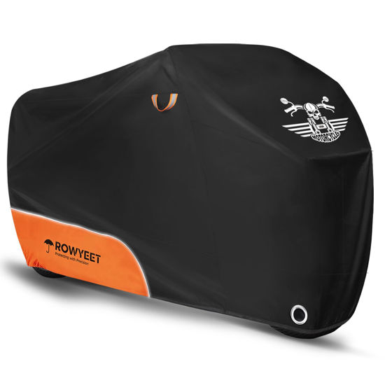 Picture of ROWYEET Motorcycle Cover Waterproof Outdoor Storage with Lock-Holes, Zipper Storage Bag & Night Reflective Design, All Season Protection Powersports Vehicle Covers Fits up to 96.5" Motorcycles