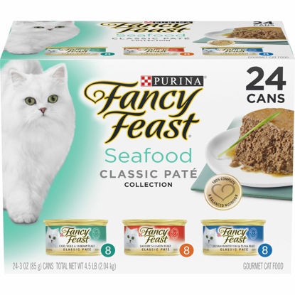 Picture of Purina Fancy Feast Seafood Classic Pate Collection Grain Free Wet Cat Food Variety Pack - (Pack of 24) 3 oz. Cans
