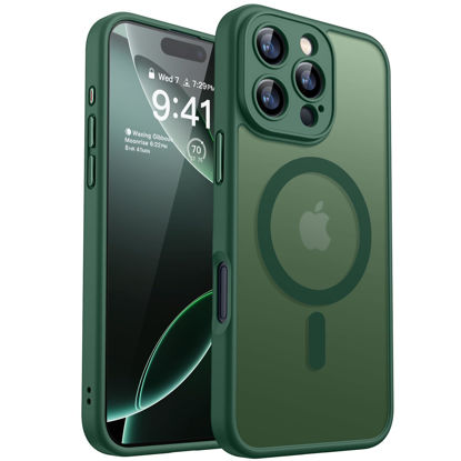 Picture of CANSHN Magnetic Compatible with iPhone 16 Pro Case, Upgraded [Full Camera Protection] [Compatible with Magsafe] [Translucent Matte] Shockproof Protective Phone Case Cover 6.3 Inch - Deep Green