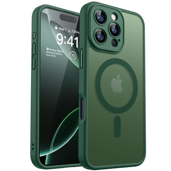 Picture of CANSHN Magnetic Compatible with iPhone 16 Pro Case, Upgraded [Full Camera Protection] [Compatible with Magsafe] [Translucent Matte] Shockproof Protective Phone Case Cover 6.3 Inch - Deep Green