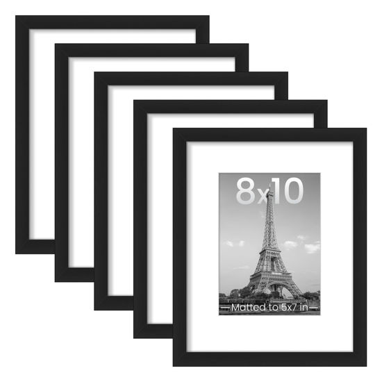 Picture of upsimples 8x10 Picture Frame Set of 5, Display Pictures 5x7 with Mat or 8 x 10 Without, Wall Gallery Photo Frames, Black