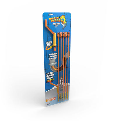 Picture of FlexiSnake Drain Weasel Sink Snake Hair Clog Remover Tool, Pipe, Bathroom, Bathtub Cleaner, 18-inch, Made in the USA, 5 Wands and Removable Handle